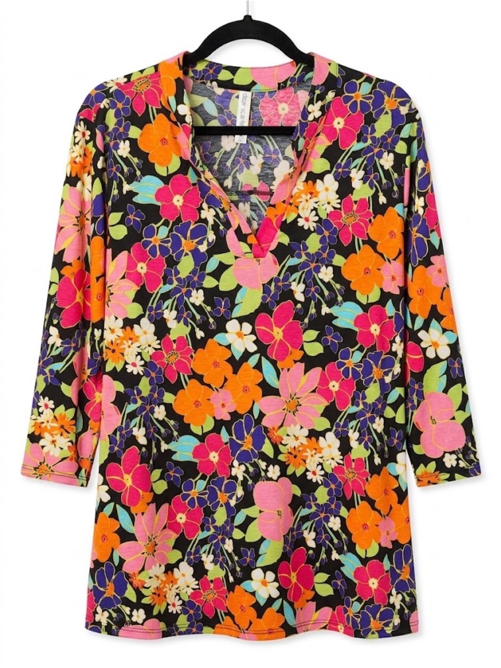 Dear Scarlett XL Boutique Wrinkle-Free Women’s Floral Split-Neck Tunic Top